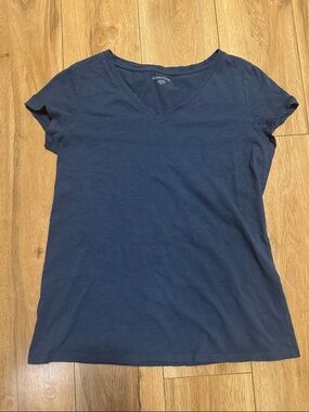 Eileen Fisher Short-Sleeve V-Neck Minimalist Closet Staple Tee in Indigo Blue